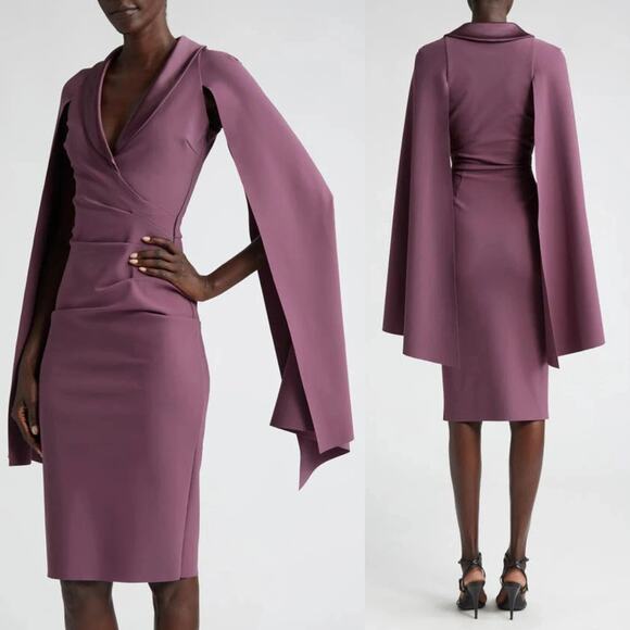NEW‎ Chiara Boni Shiarif Cape Sleeve Dress Plum Purple Size 42 - Picture 1 of 11